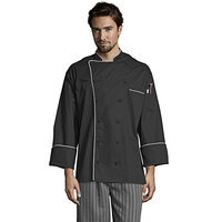 Uncommon Threads Murano 0432 Unisex Black Customizable Executive Long Sleeve Chef Coat with White Piping - S