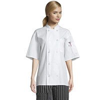 Uncommon Threads Delray Pro Vent 0421 Unisex Lightweight White Customizable Short Sleeve Chef Coat with Mesh Back - L