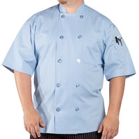 Uncommon Chef South Beach 0415 Unisex Sky Blue Customizable Short Sleeve Chef Coat - 4XL