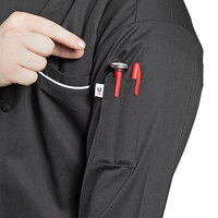 Uncommon Threads Murano 0432 Unisex Black Customizable Executive Long Sleeve Chef Coat with White Piping - L