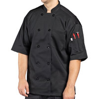 Uncommon Chef Montego Pro Vent 0429 Unisex Black Customizable Short Sleeve Chef Coat with Mesh Back - XS