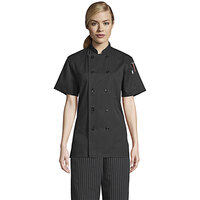 Uncommon Threads Tahoe 0478 Women's Black Customizable Short Sleeve Chef Coat with Side Vents - XS