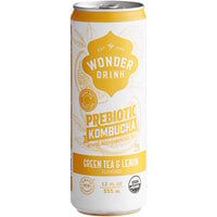 Wonder Drink 12 fl. oz. Organic Green Tea and Lemon Prebiotic Kombucha Can - 12/Case