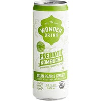 Wonder Drink 12 fl. oz. Organic Asian Pear and Ginger Prebiotic Kombucha Can - 12/Case