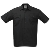 Mercer Culinary M60250BK Metro Edge Unisex Black Customizable Short Sleeve Brewer / Work Shirt - XS