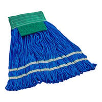 Lavex 18 oz. Blue Microfiber Looped End Wet Mop Head with 5" Green Headband