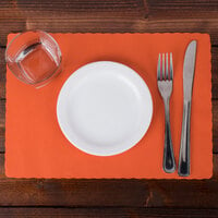 Hoffmaster 310555 10 inch x 14 inch Bittersweet Orange Colored Paper Placemat with Scalloped Edge - 1000/Case