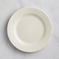 Acopa Swell 10 1/2 inch Ivory (American White) Embossed Wide Rim Stoneware Plate - 12/Case