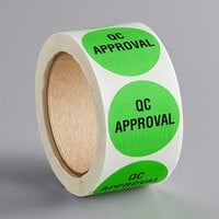 Lavex 2" QC Approval Green Matte Paper Permanent Label - 500/Roll
