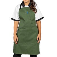 Uncommon Threads 3128 Sea Green Customizable Poly-Cotton Surge Bib Apron with Black Webbing and 3 Pockets - 34 inch x 23 inch