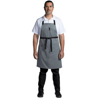 Uncommon Threads 3128 Gray Customizable Poly-Cotton Surge Bib Apron with Black Webbing and 3 Pockets - 34 inchL x 23 inchW