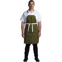 Uncommon Threads 3127 Moss Green Customizable Poly-Cotton Avalanche Bib Apron with Natural Webbing and 3 Pockets - 34 inchL x 23 inchW
