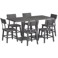Lancaster Table & Seating 30 inch x 60 inch Antique Slate Gray Solid Wood Live Edge Dining Height Table with 6 Chairs