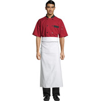 Uncommon Threads 3049C White Customizable 100% Cotton Executive Chef Bistro Apron with Black Piping - 38 inchL x 39 inchW