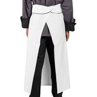 Uncommon Threads 3049C White Customizable 100% Cotton Executive Chef Bistro Apron with Black Piping - 38 inch x 39 inch
