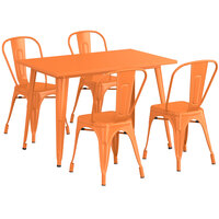 Lancaster Table & Seating Alloy Series 48" x 30" Orange Standard Height Outdoor Table with 4 Cafe Chairs