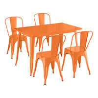 Lancaster Table & Seating Alloy Series 47 1/2" x 29 1/2" Orange Standard Height Outdoor Table with 4 Cafe Chairs