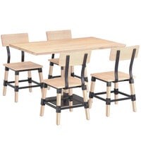 Lancaster Table & Seating Industrial 30" x 48" Antique White Wash Solid Wood Live Edge Standard Height Table with 4 Chairs