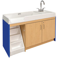 Tot Mate TM8543A.S3322 Royal Blue and Maple Laminate Toddler Walkup Changing Table with Stairs and Right Side Sink - 59 1/2 inch x 23 1/2 inch x 37 1/2 inch