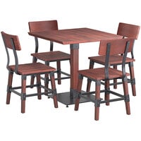 Lancaster Table & Seating 30" Square Mahogany Finish Solid Wood Live Edge Dining Height Table with 4 Chairs