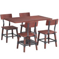 Lancaster Table & Seating Industrial 30" x 48" Mahogany Solid Wood Live Edge Standard Height Table with 4 Chairs