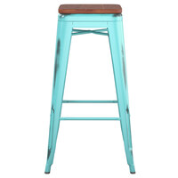 Lancaster Table & Seating Alloy Series Distressed Seafoam Stackable Metal Indoor Industrial Barstool with Walnut Wood Seat