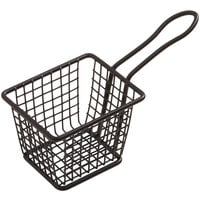 American Metalcraft FRYB433 4 1/8" x 3 3/8" x 3" Black Powder-Coated Iron Rectangular Mini Fry Basket with 4" Handle