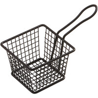 American Metalcraft FRYB443 4 inch x 4 inch x 3 inch Black Powder-Coated Iron Square Mini Fry Basket with 4 inch Handle