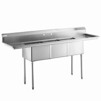 Steelton 90 inch 18-Gauge Stainless Steel Three Compartment Commercial Sink with 2 Drainboards - 18 inch x 18 inch x 12 inch Bowls