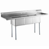 Steelton 90 inch 18-Gauge Stainless Steel Three Compartment Commercial Sink with 2 Drainboards - 18 inch x 18 inch x 12 inch Bowls