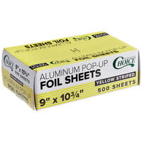 Choice 9" x 10 3/4" Yellow Striped Food Service Interfolded Pop-Up Foil Sheets - 500/Box