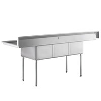 Steelton 90 inch 18-Gauge Stainless Steel Three Compartment Commercial Sink with 2 Drainboards - 18 inch x 24 inch x 12 inch Bowls