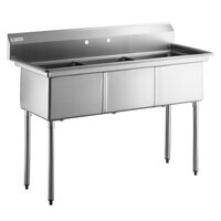 Steelton 59 1/2 inch 18-Gauge Stainless Steel Three Compartment Commercial Sink without Drainboard - 18 inch x 18 inch x 12 inch Bowls