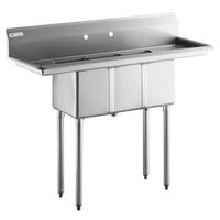Steelton 54 inch 18-Gauge Stainless Steel Three Compartment Commercial Sink with 2 Drainboards - 10 inch x 14 inch x 12 inch Bowls