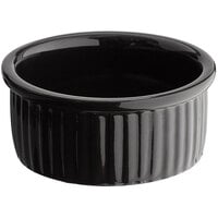 Acopa 4.5 oz. Glossy Black Fluted Stoneware Ramekin - 48/Case