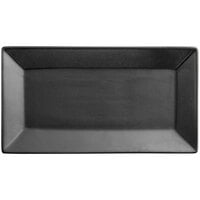 Acopa 10" x 5 1/2" Matte Black Rectangular Stoneware Platter - 24/Case