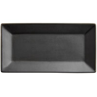 Acopa 8 1/2 inch x 4 1/2 inch Matte Black Rectangular Stoneware Platter - 6/Pack