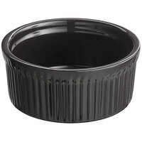 Acopa 10 oz. Round Glossy Black Fluted Stoneware Souffle / Creme Brulee Dish - 24/Case