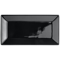 Acopa 8 1/2 inch x 4 1/2 inch Glossy Black Rectangular Stoneware Platter - 6/Pack