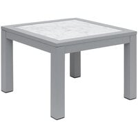BFM Seating Belmar Soft Grey Aluminum Carrara Top End Table