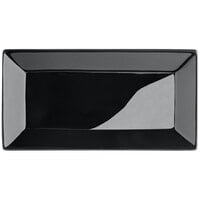 Acopa 8 1/2 inch x 4 1/2 inch Glossy Black Rectangular Stoneware Platter - 12/Case