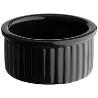 Acopa 2.5 oz. Glossy Black Fluted Stoneware Ramekin - 12/Pack