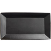 Acopa 14 1/2" x 8 1/4" Matte Black Rectangular Stoneware Platter - 3/Pack