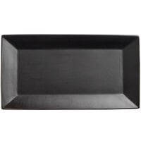 Acopa 14 1/2 inch x 8 1/4 inch Matte Black Rectangular Stoneware Platter - 12/Case