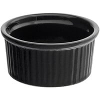 Acopa 5 oz. Glossy Black Fluted Stoneware Ramekin - 12/Pack