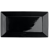 Acopa 14 1/2" x 8 1/4" Glossy Black Rectangular Stoneware Platter - 3/Pack