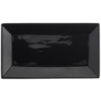 Acopa 10" x 5 1/2" Glossy Black Rectangular Stoneware Platter - 4/Pack