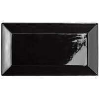 Acopa 13" x 7 1/4" Glossy Black Rectangular Stoneware Platter - 3/Pack