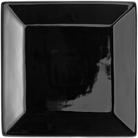 Acopa 8 inch Glossy Black Square Stoneware Plate - 4/Pack