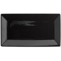 Acopa 11 1/2" x 6 1/4" Glossy Black Rectangular Stoneware Platter - 3/Pack